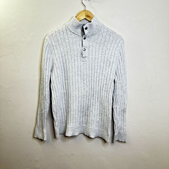 Express Women's Long Sleeve Sweater Button Front Collar Ribbed Light Grey Large - Picture 3 of 15